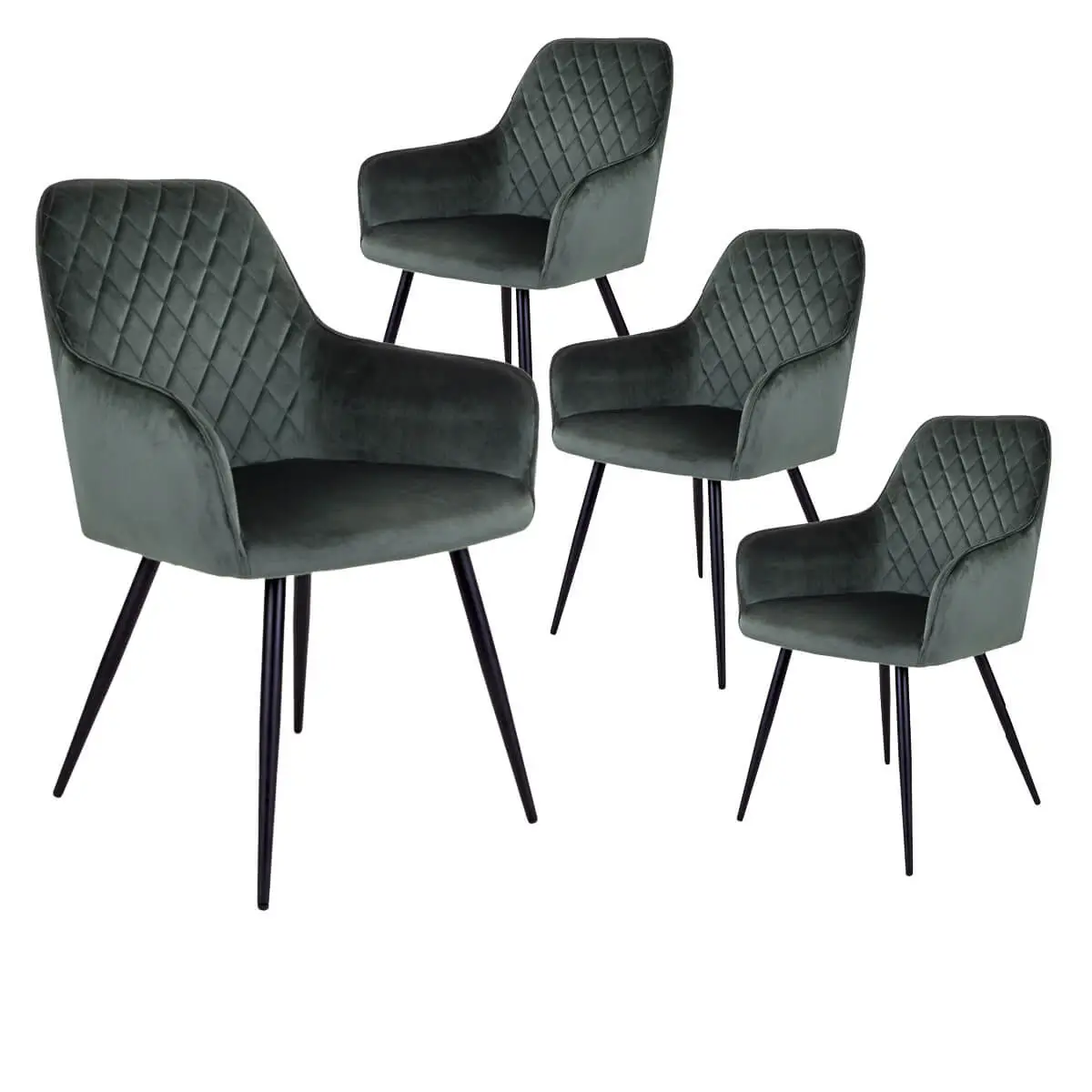 Lot de 4 Fauteuils Velours Vert et Piétement Acier Noir – VIBY