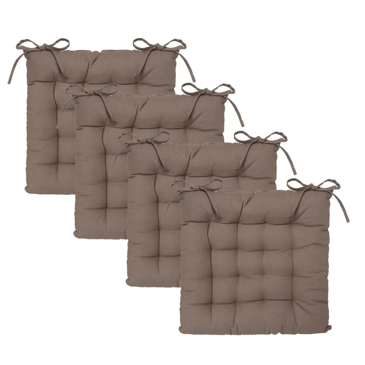 Lot de 4 Galettes de chaise en Coton Taupe 38 x 38 cm