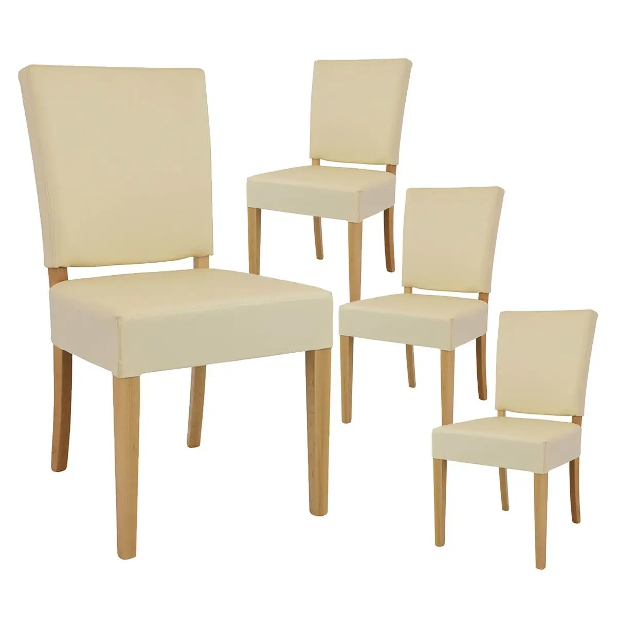 Lot de 4 Chaises Simili Cuir Ivoire Piètement en Hêtre Naturel – ALBA