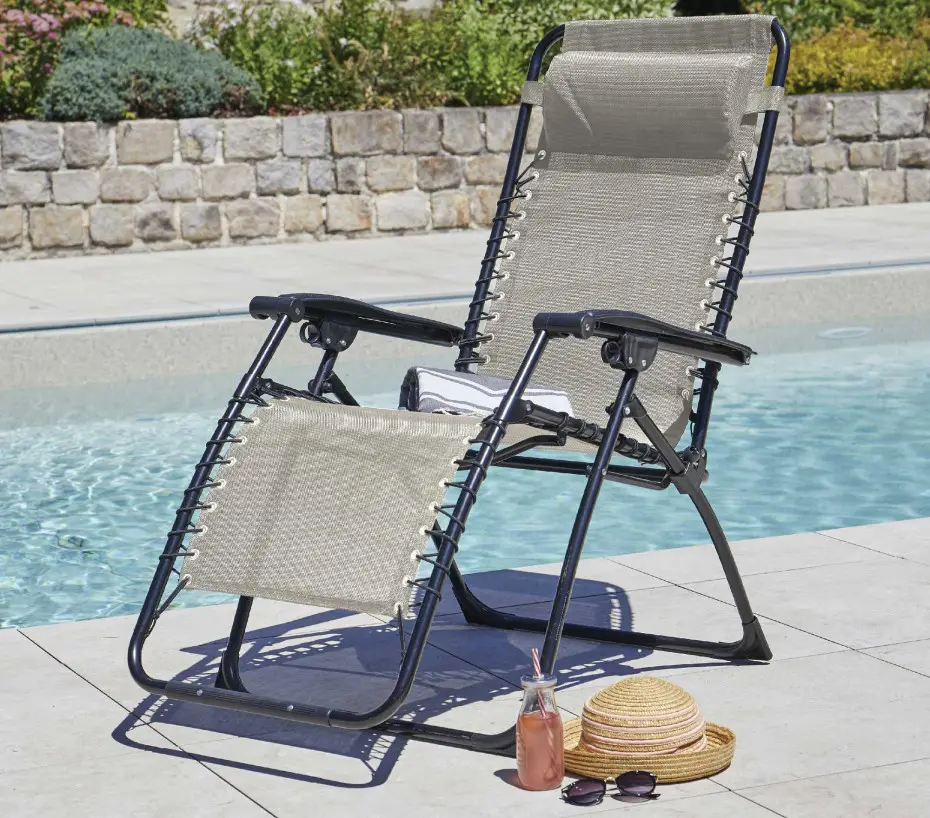 Lot de 2 fauteuils relax en acier pliant lin PALAVAS