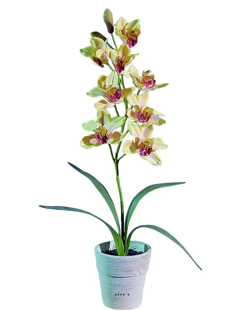 Grande orchidée artificielle en pot H 68 cm Jaune
