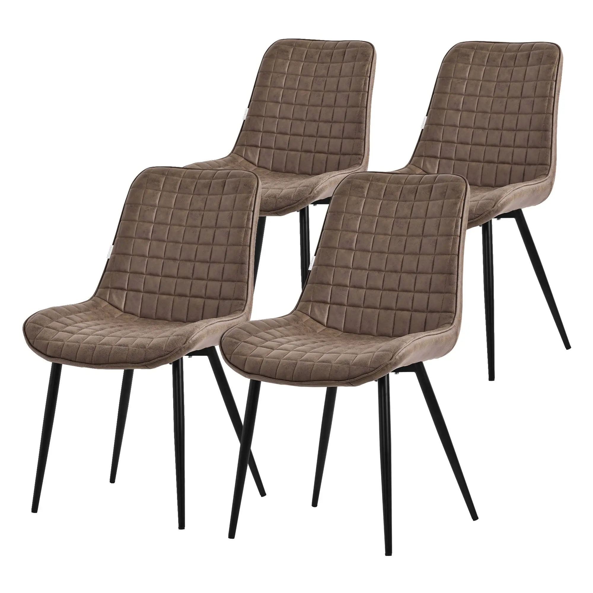 Lot de 4 chaises de salle à manger marron assise ergonomique revêtement en matériau synthétique pieds noir en acier protections de sol prémontées