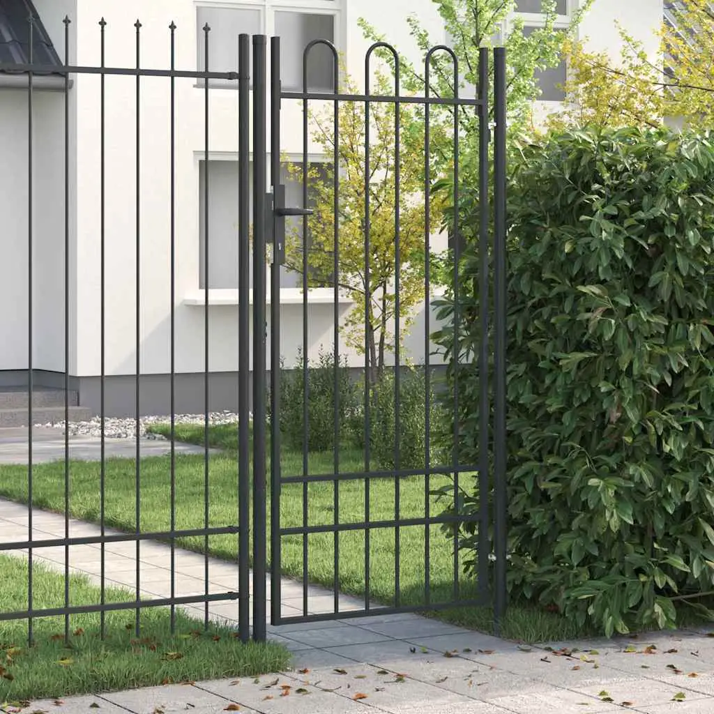 Grande porte de clôture en acier poudré style minimaliste pour jardin moderne Gris 100×200 cm – ComfortXL Outdoor Living