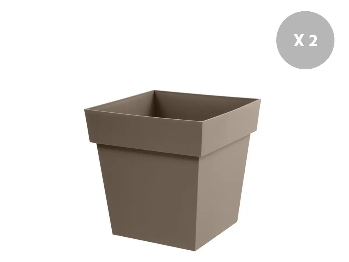 Lot de 2 pots de fleur carré Toscane 39 x H.39 cm – Taupe