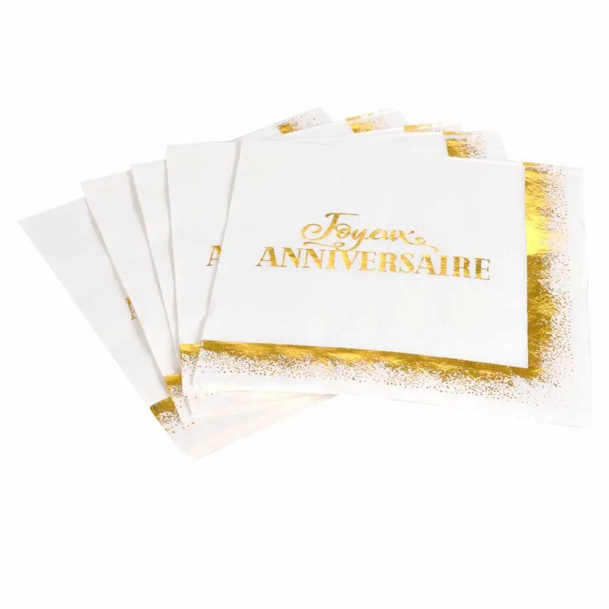 Lot de 20 Serviettes en Papier «Anniversaire Gold» 33x33cm Blanc