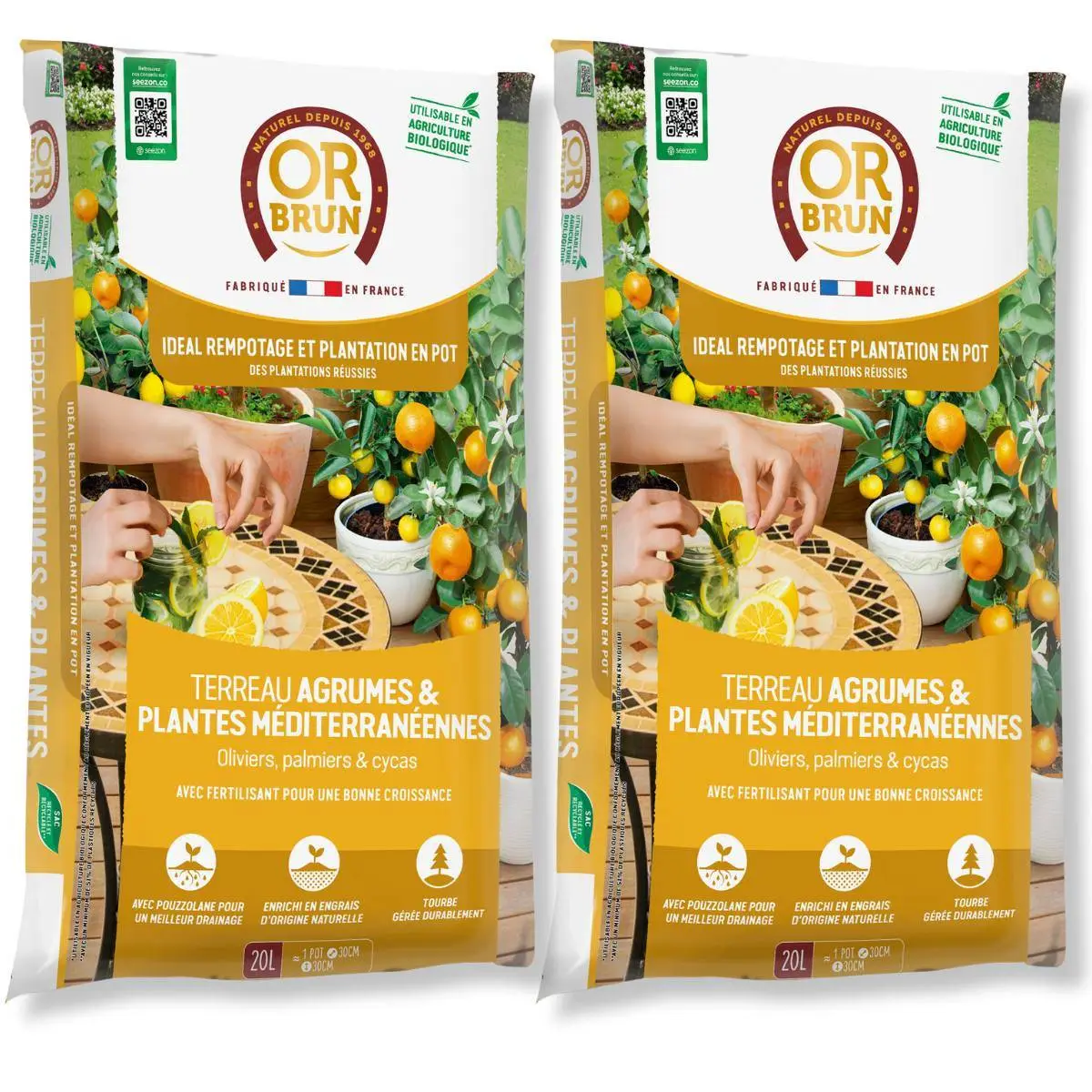 Lot de 2 Terreau OR BRUN Agrumes & Plantes Méditerranéennes 20L – Le Secret d’une Floraison Réussie