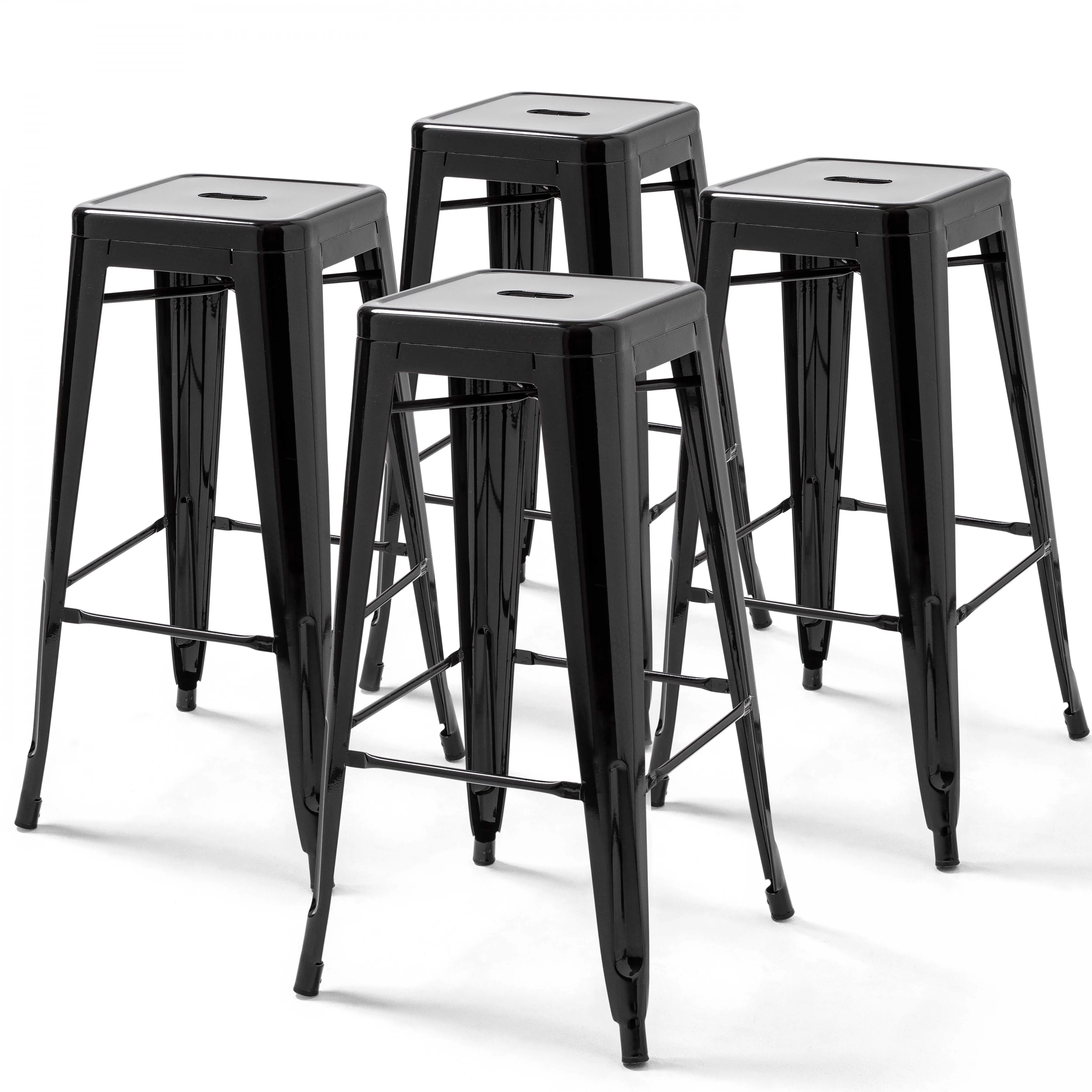 Lot de 4 tabourets de bar en acier noir brillant Indus – Oviala