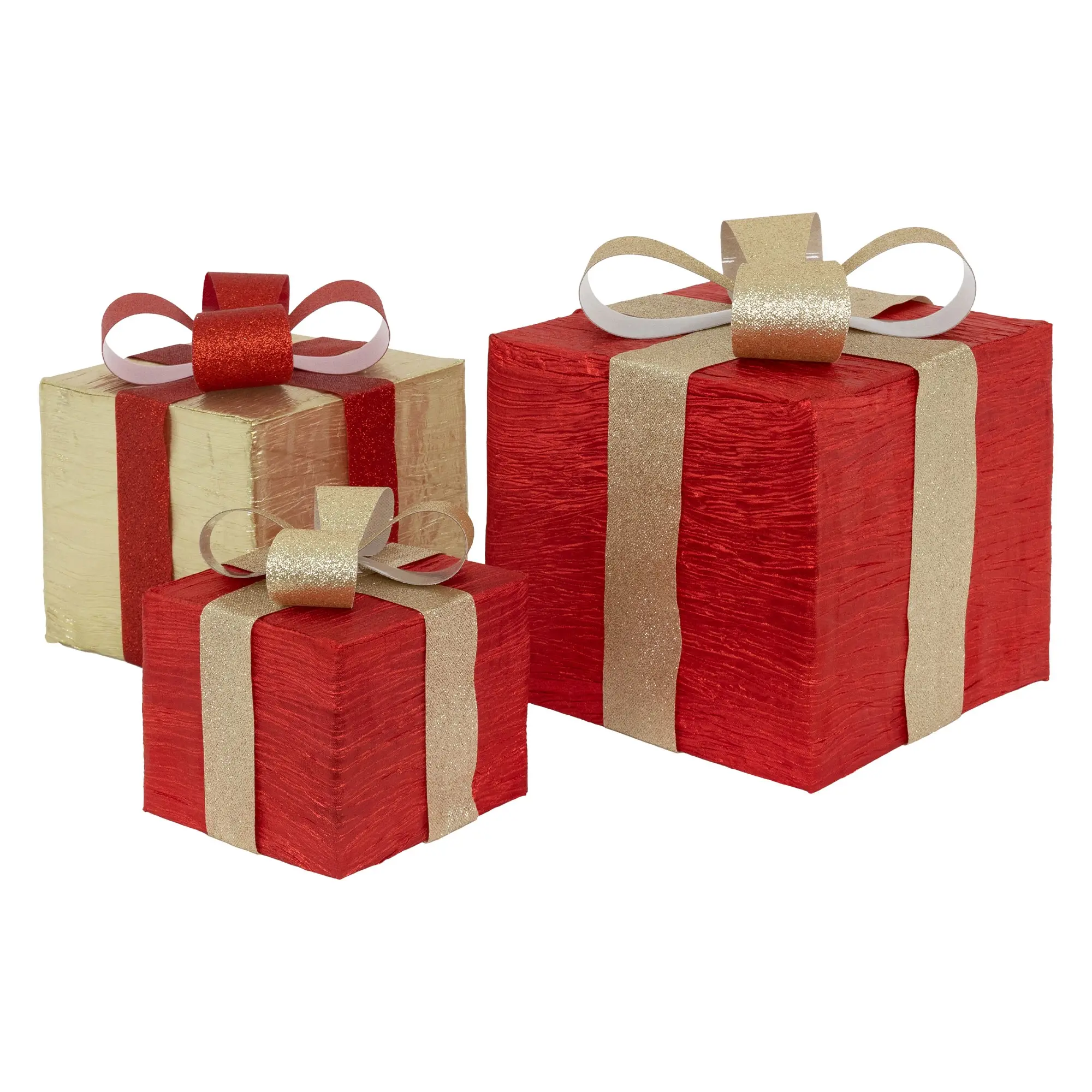 Lot de 3 boîtes cadeaux LED ornement décoration lumière blanc chaud minuterie