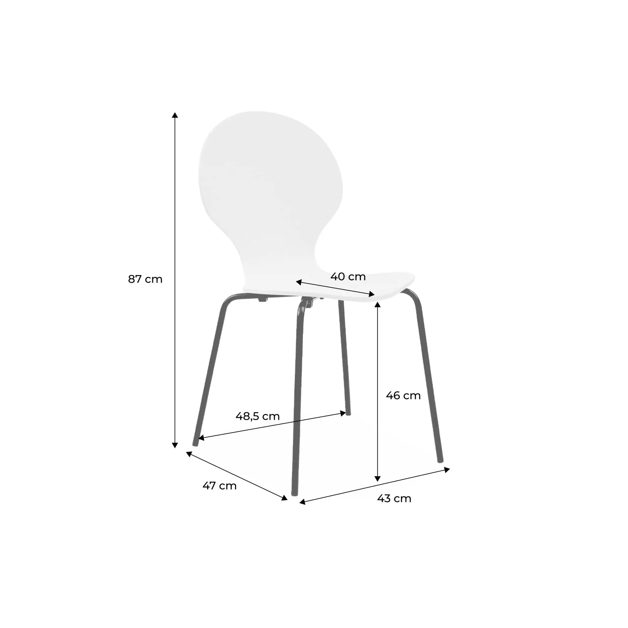 Lot de 4 chaises vert céladon. rétro empilables. bois d’hévéa et contreplaqué. pieds en acier. Naomi. L 43 x P 48 x H 87cm