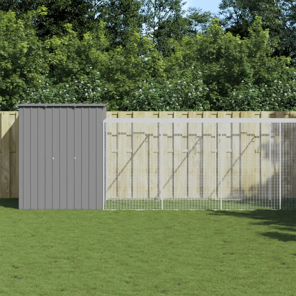 Grand poulailler 863 cm avec cour en acier galvanisé pour jardin gris – ComfortXL Outdoor Living