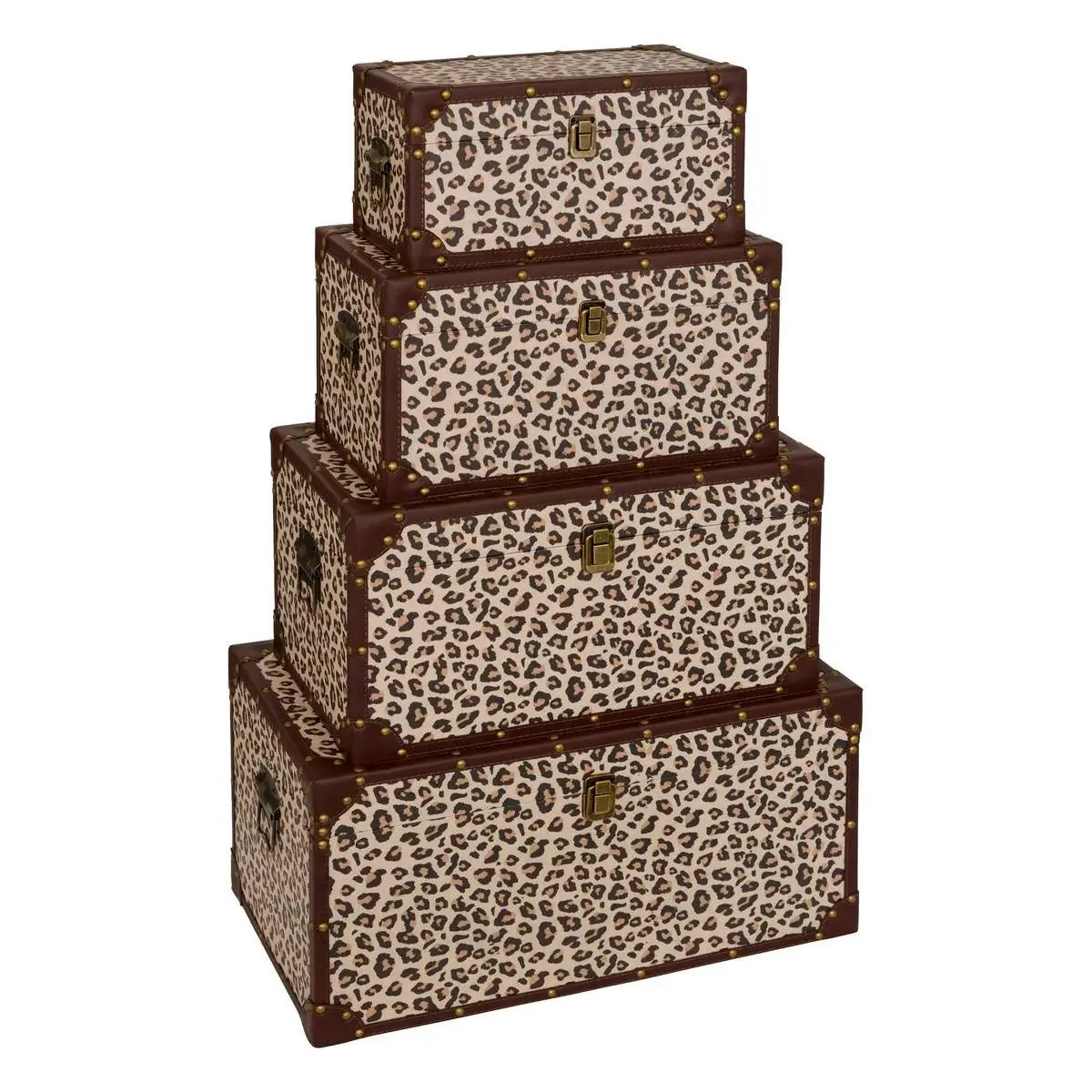 Lot de 4 Malles de Rangement Léopard «Telna» 56cm Marron