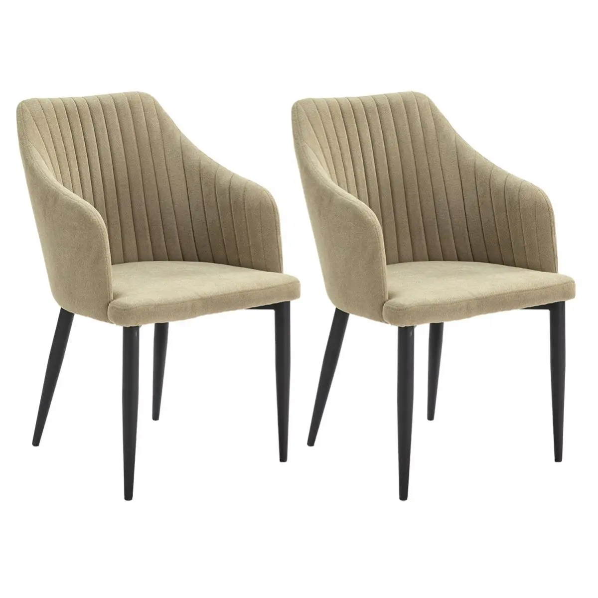 Lot de 2 Fauteuils Tissu Vert Surpiqures Verticales Pieds Métal Noir – FASCA