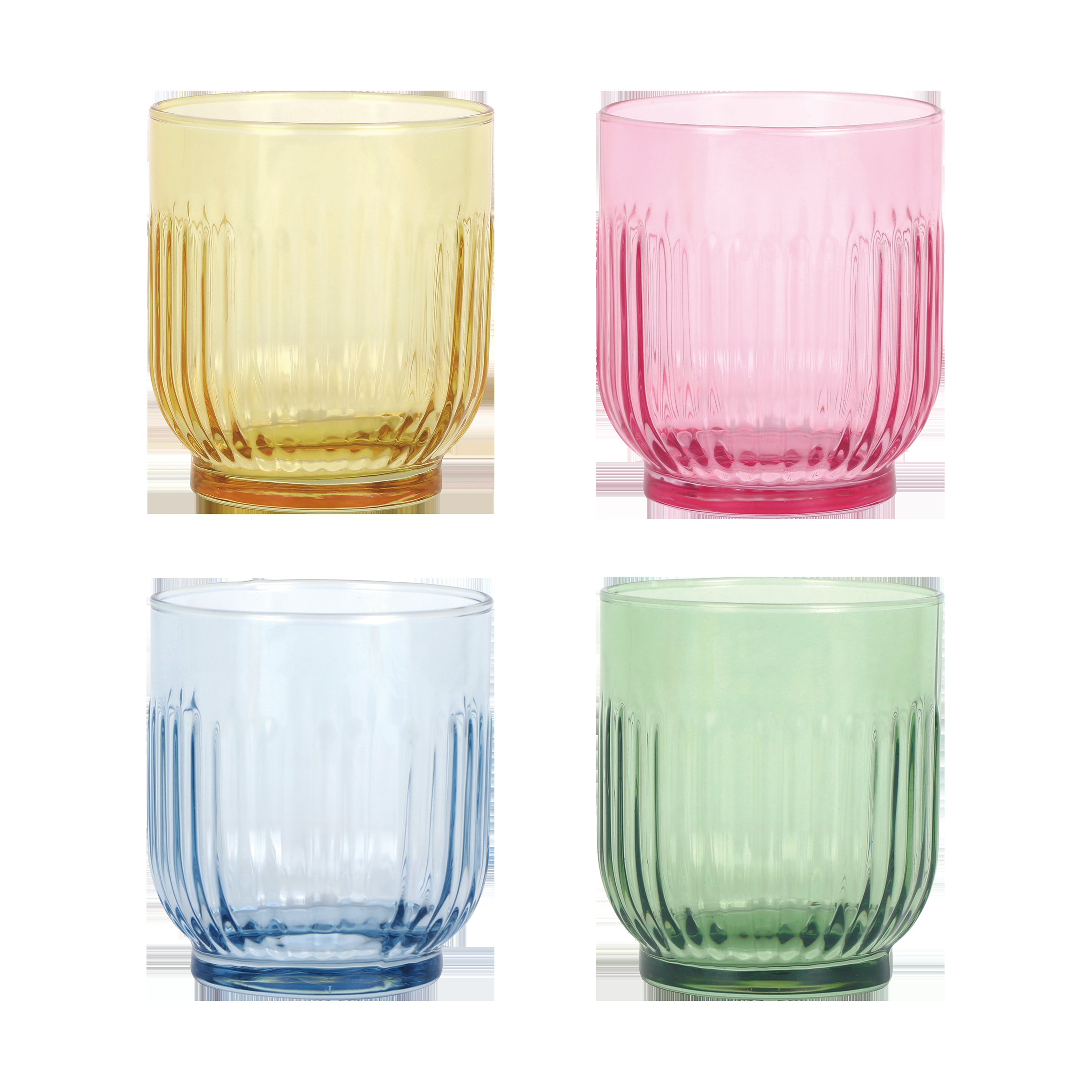 Vasos Aida 33 cl 4 piezas.jt{font-size:18px}Ámbar, rojo, azul claro, verde