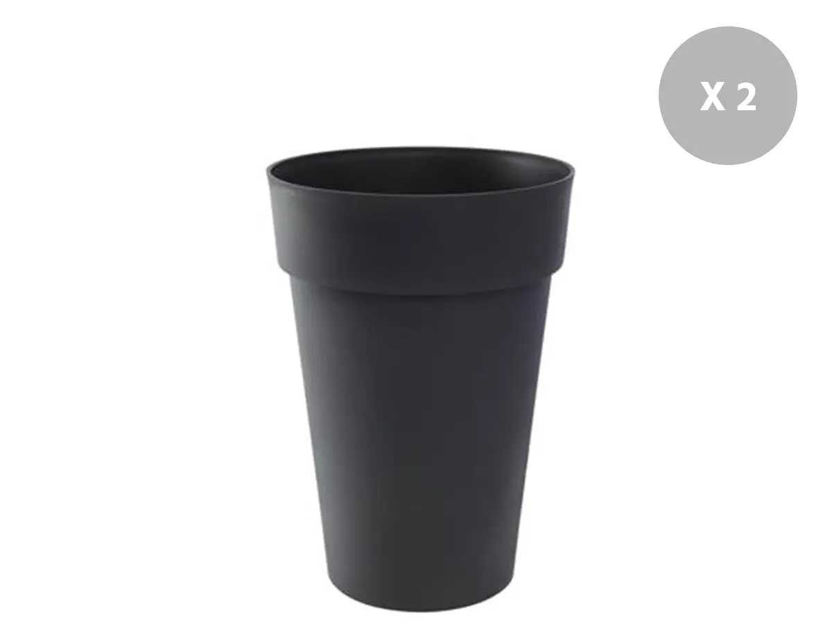 Lot de 2 Pots de fleur rond Toscane Ø 44 x H.53 cm Anthracite – Eda