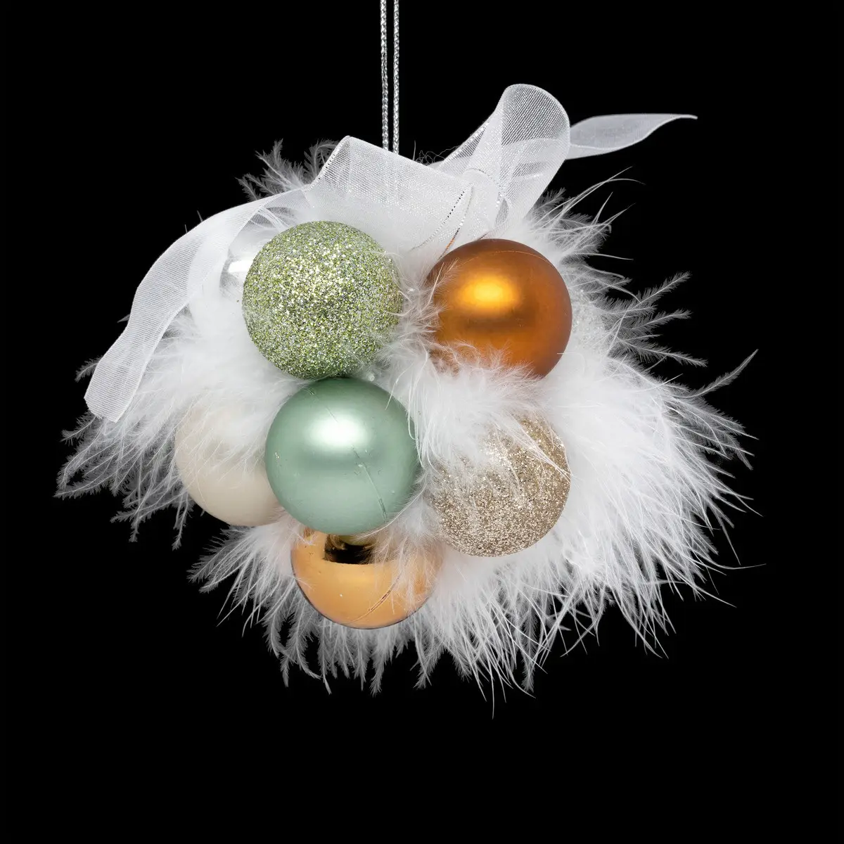 Grappe de 11 Boules de Noël à suspendre déco vert et champagne