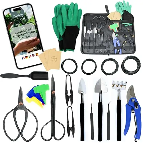 Lot de 32 Outils Complet bonsaï – Cisailles à bonsaï pour Entretien de Vos bonsaïs et Plantes – CULTIVEA®