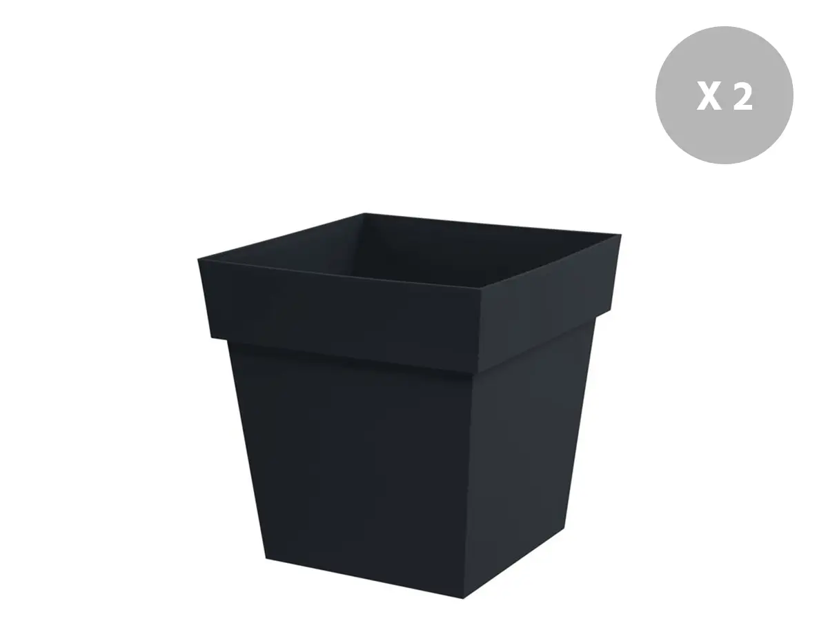 Lot de 2 pots de fleur carré Toscane 39 x H.39 cm – Anthracite