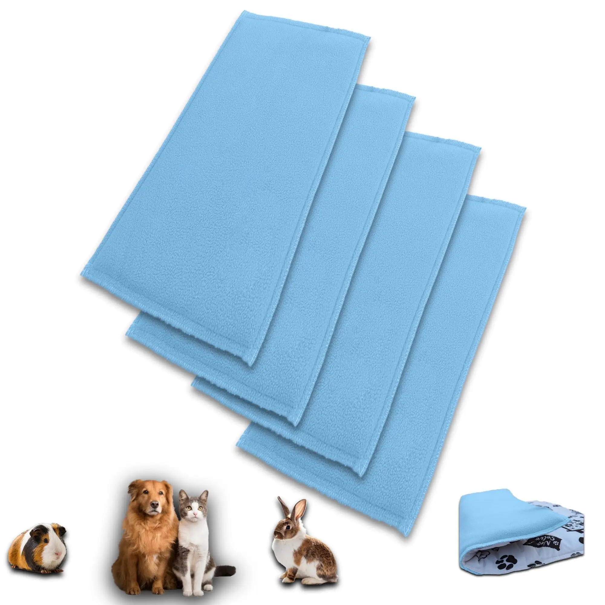 Lot de 4 – Tapis pour Cochon d’inde et Lapin en Polaire 120 x 60 cm – Polaire Absorbant, Lavable en Machine, Economique – Neo Solvo