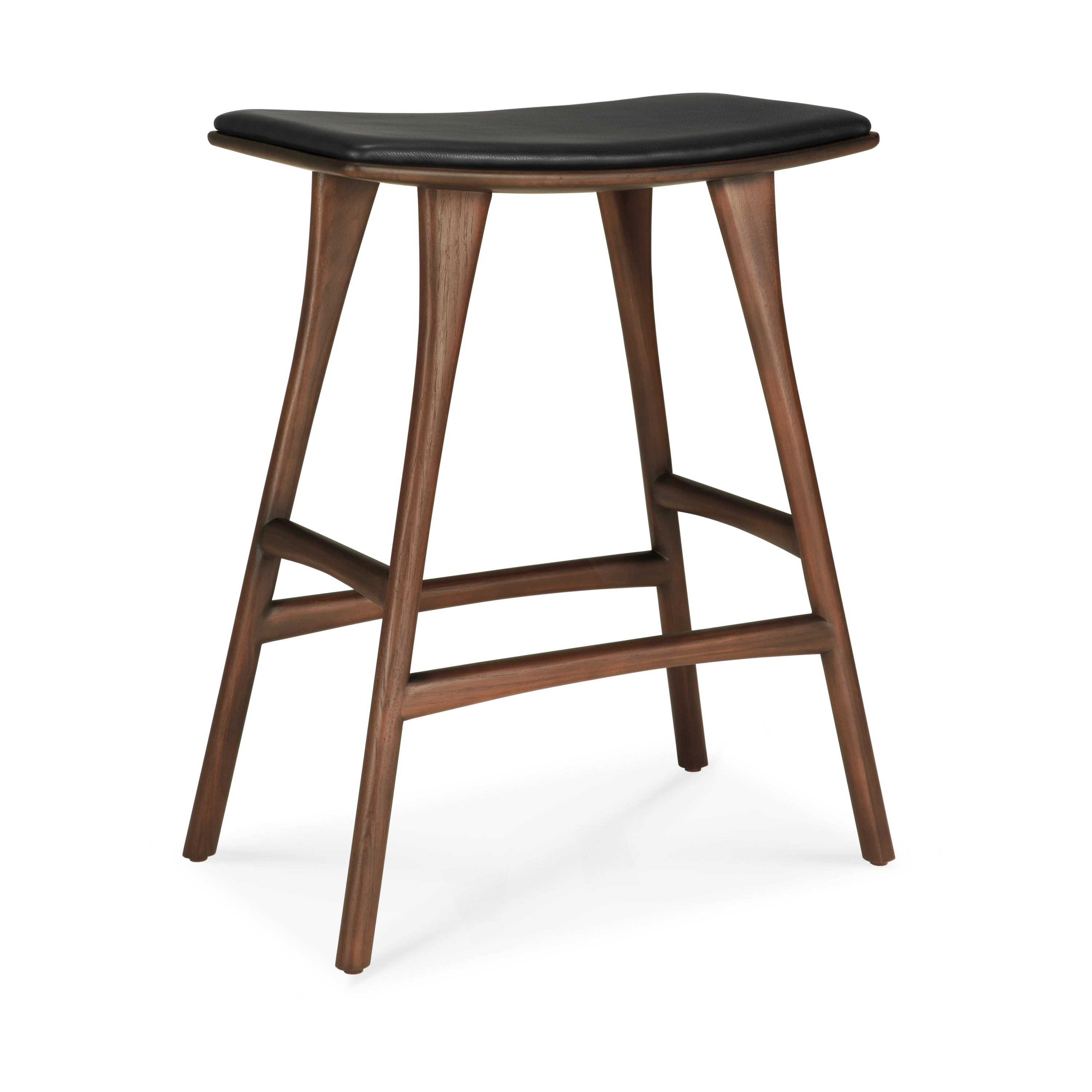 Taburete de bar Osso .jq{font-size:18px}Teca-cuero negro, 65 cm