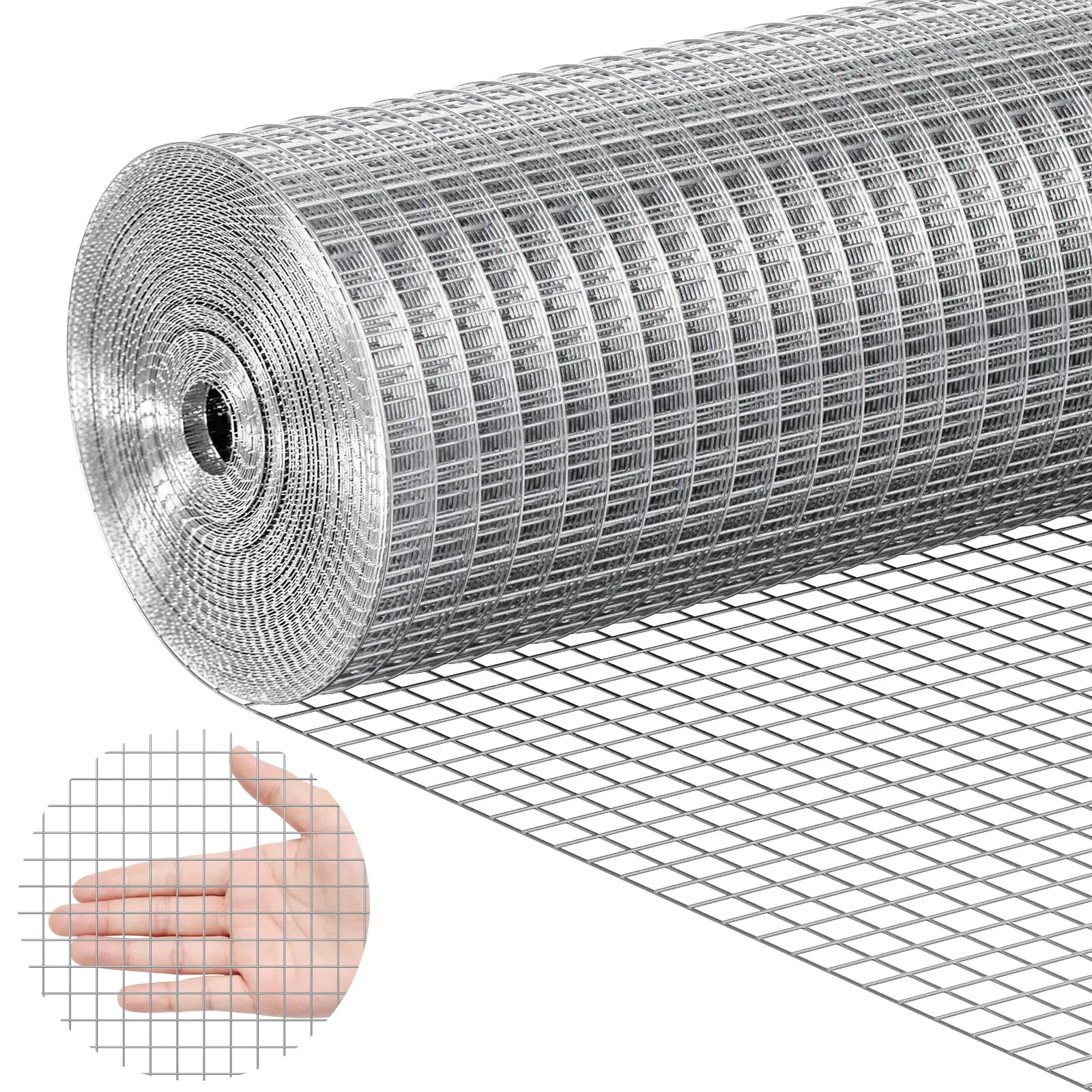 VEVOR Grillage métallique soudé 610mm x 7.62m, maillage 12.7×12.7mm, galvanisé, pour clôture jardin.