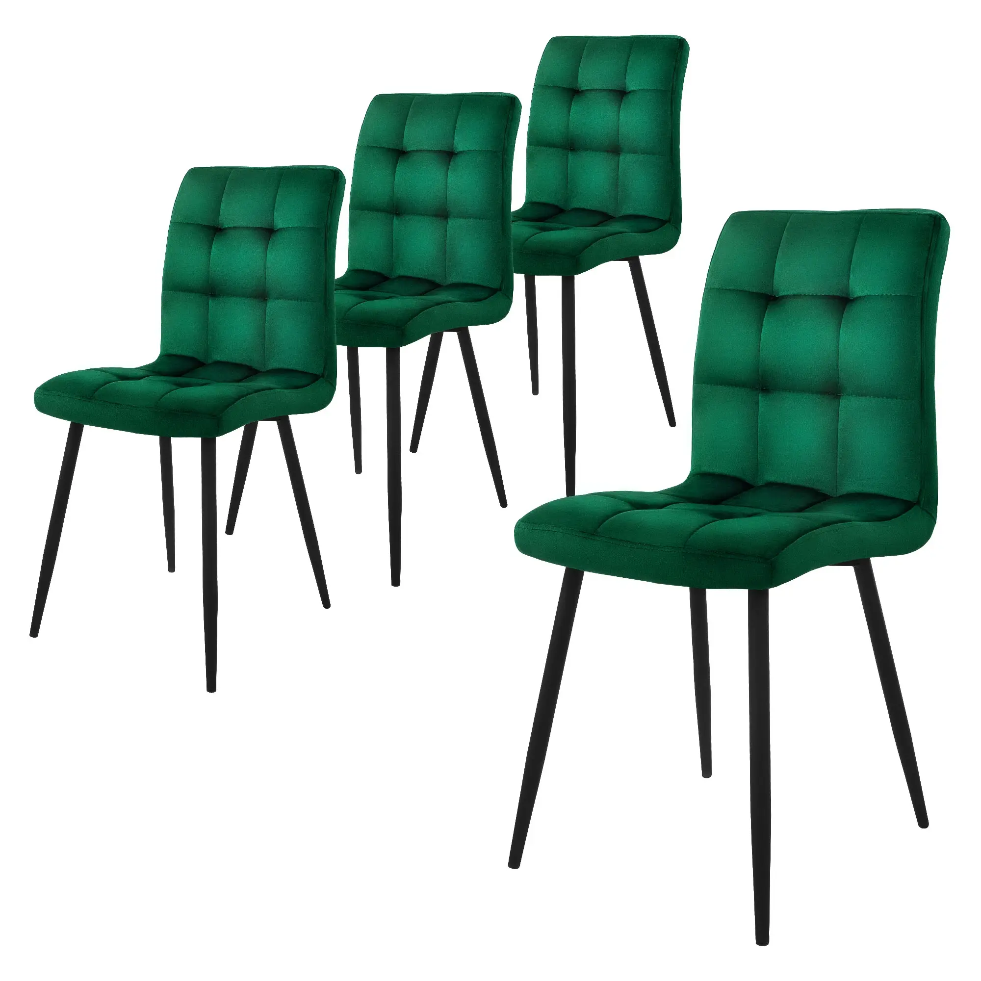 Lot de 4 chaises de salle à manger vert foncé dossier ergonomique assise rembourrée en velours piètement métallique noir design moderne raffiné