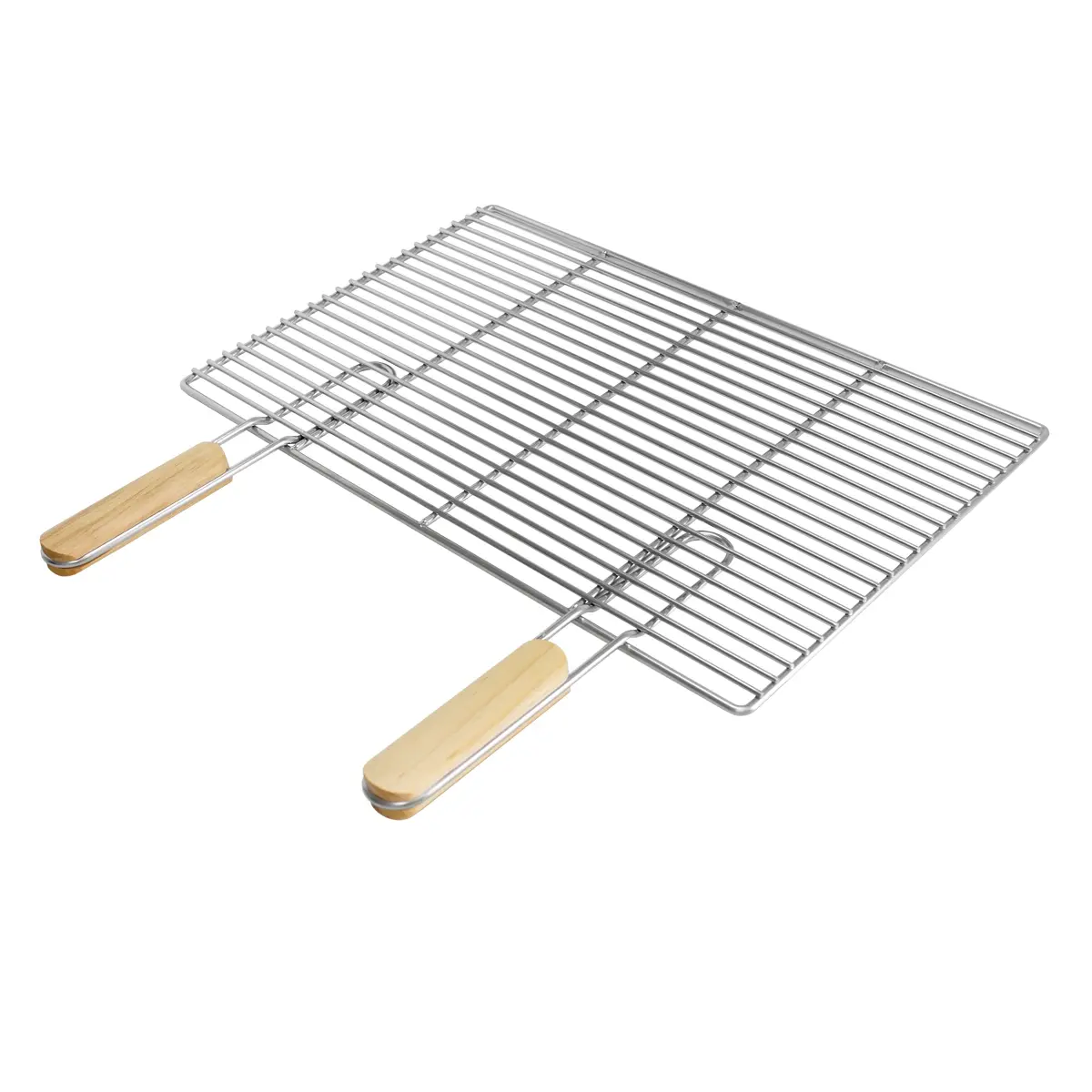 Grille barbecue inox rectangulaire 54×34 cm avec poignées amovibles robuste et antirouille adaptée aux cheminées barbecues, foyers et braseros BBQ