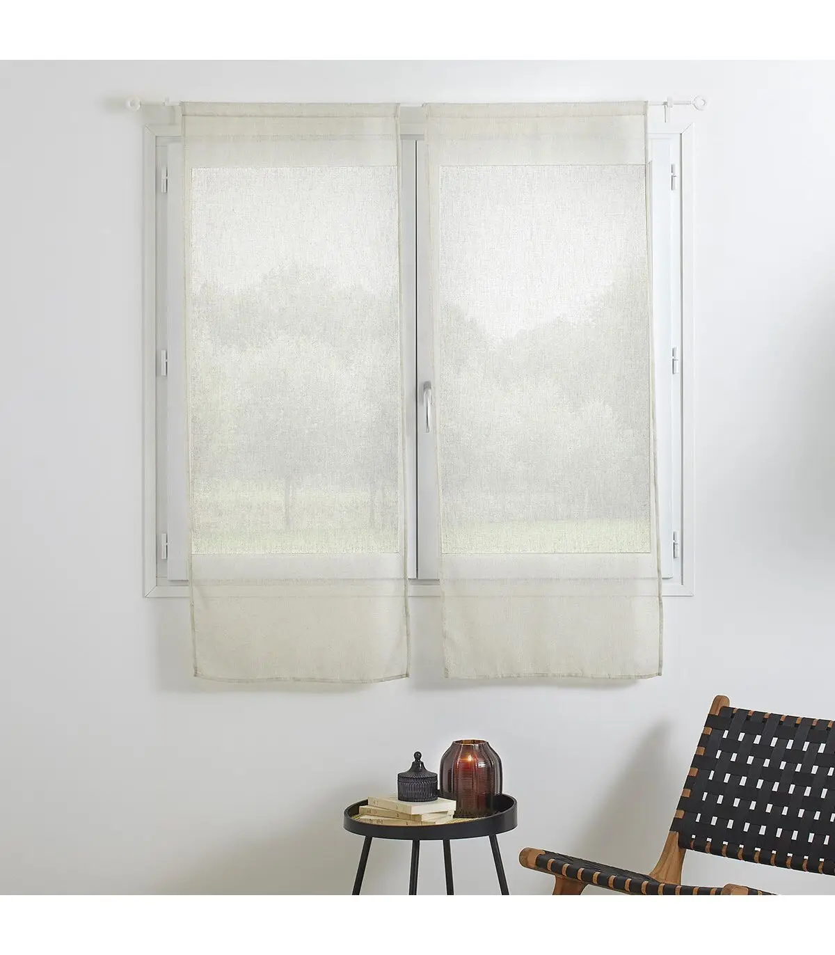 Lot de 2 Voilages Vitrage Beige Lin 60 x 160 cm