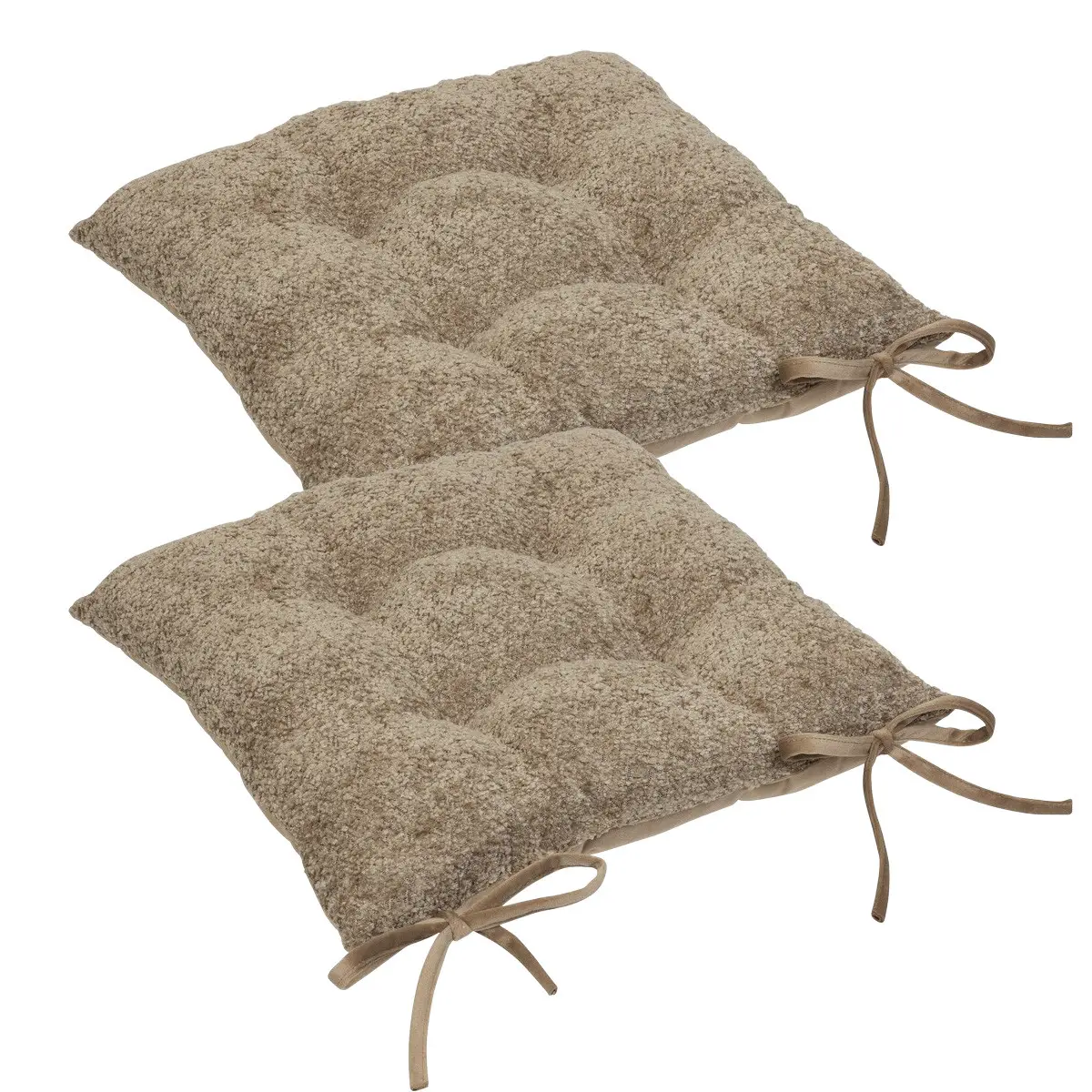 Lot de 2 Galettes de chaise tissage Beige Lin effet bouclette 38 x 38 cm