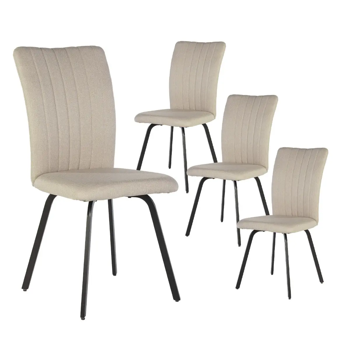 Lot de 4 Chaises Tissu Beige Surpiqué Pieds Métal Noir – GARROW