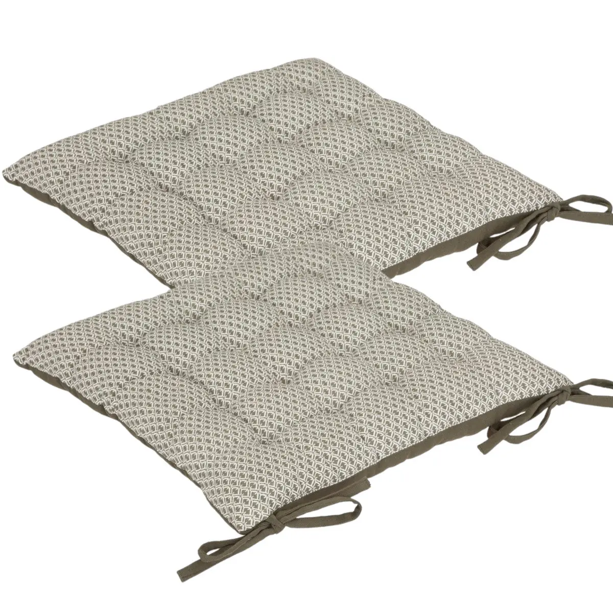 Lot de 2 Galettes de chaise en Coton Vert kaki motif géométrique 38 x 38 cm