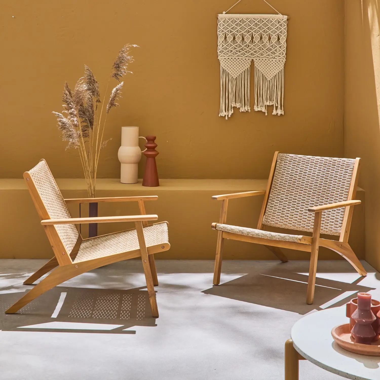 Lot de 2 fauteuils relax en bois et en résine effet paillage BELIZE 62 x 78 x 67 cm | sweeek