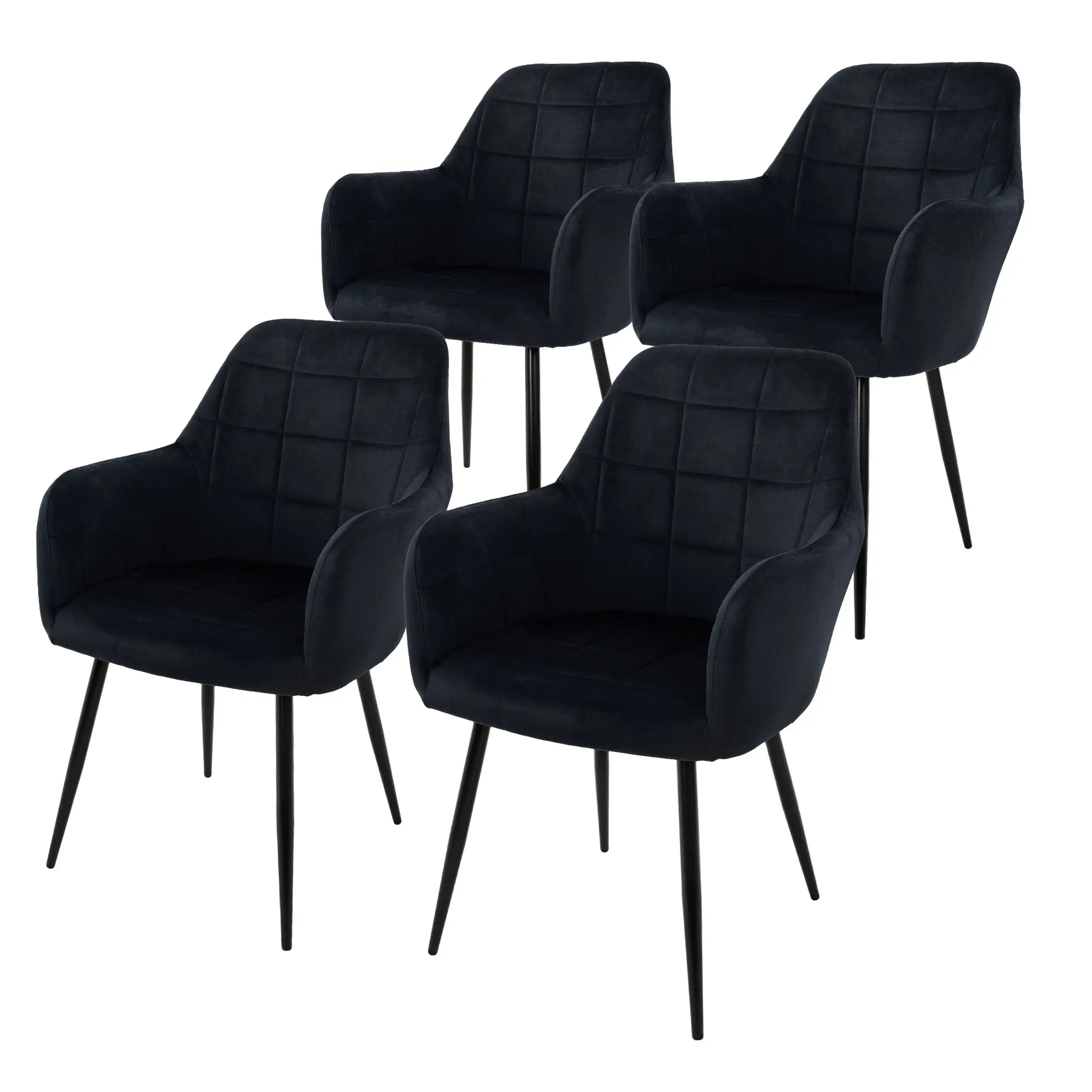 Lot de 4 chaises de salle à manger noir dossier et accoudoirs ergonomiques revêtement en velours doux piètement noir en acier design moderne