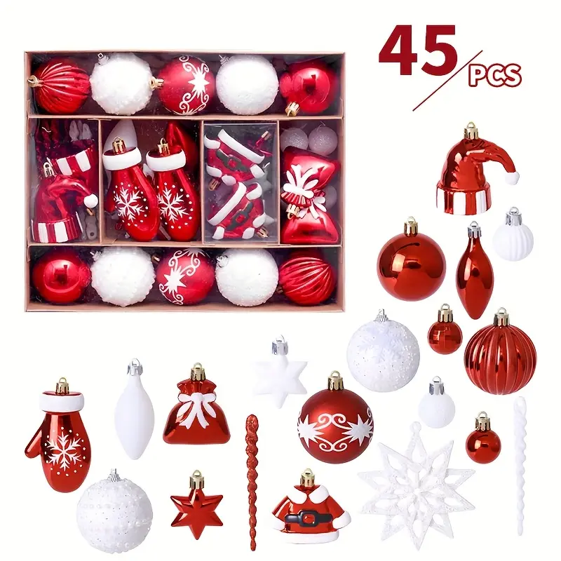 Lot de 45 boules de Noël décoratives pour sapin de Noël, pendentifs à suspendre, décoration de Noël pour la maison, cadeau du Nouvel An