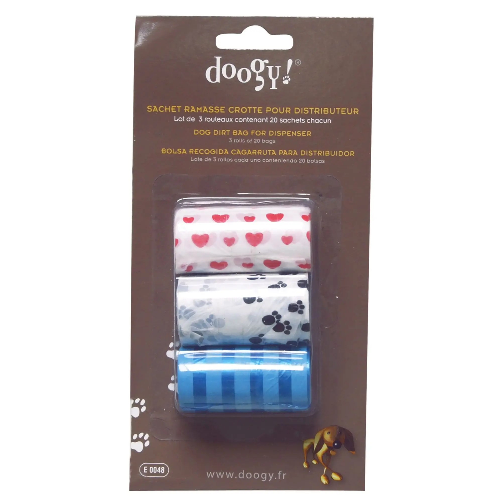 Lot de 3 rouleaux 20 sachets ramasse crotte DOOGY