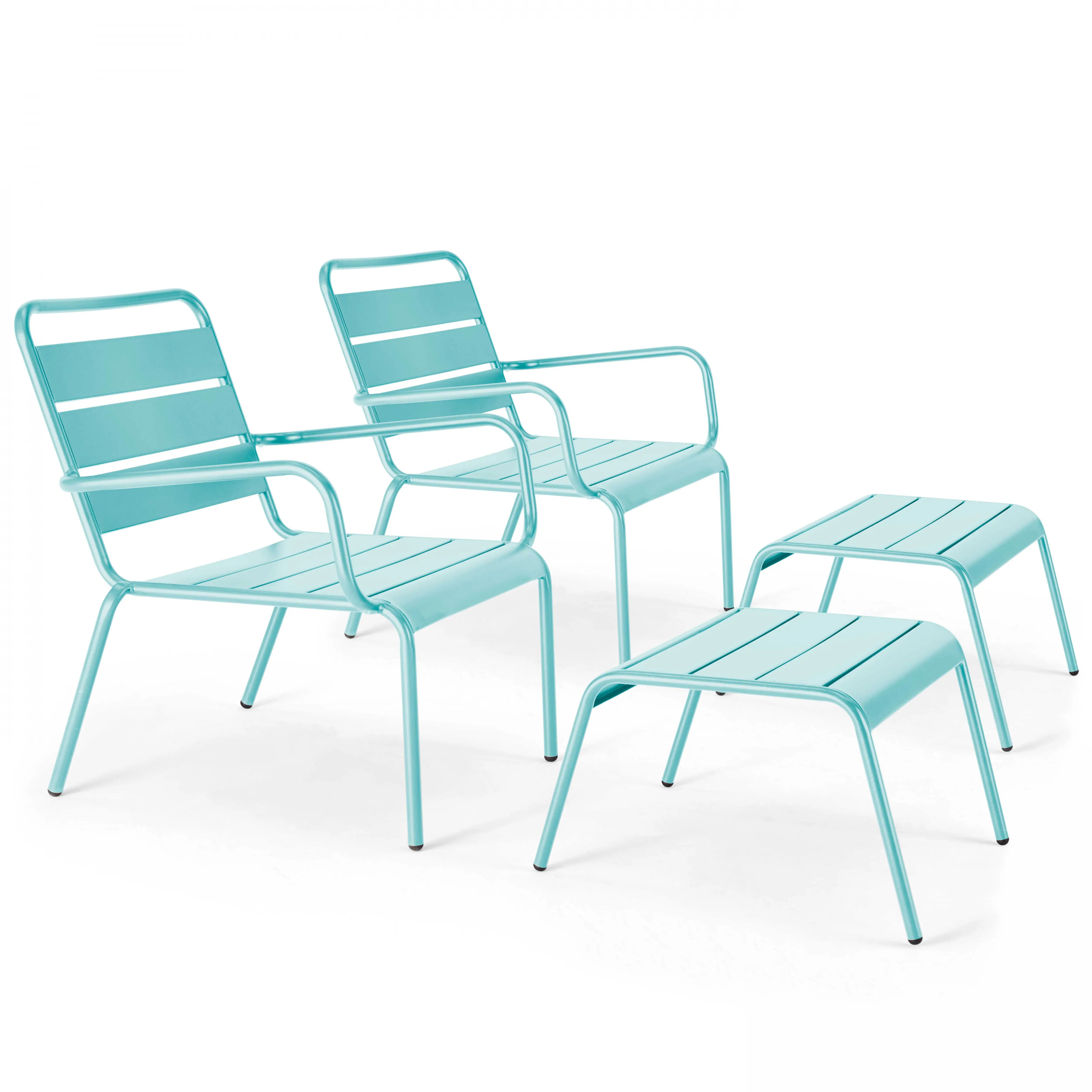 Lot de 2 fauteuils relax avec repose-pieds en métal turquoise Palavas – Oviala