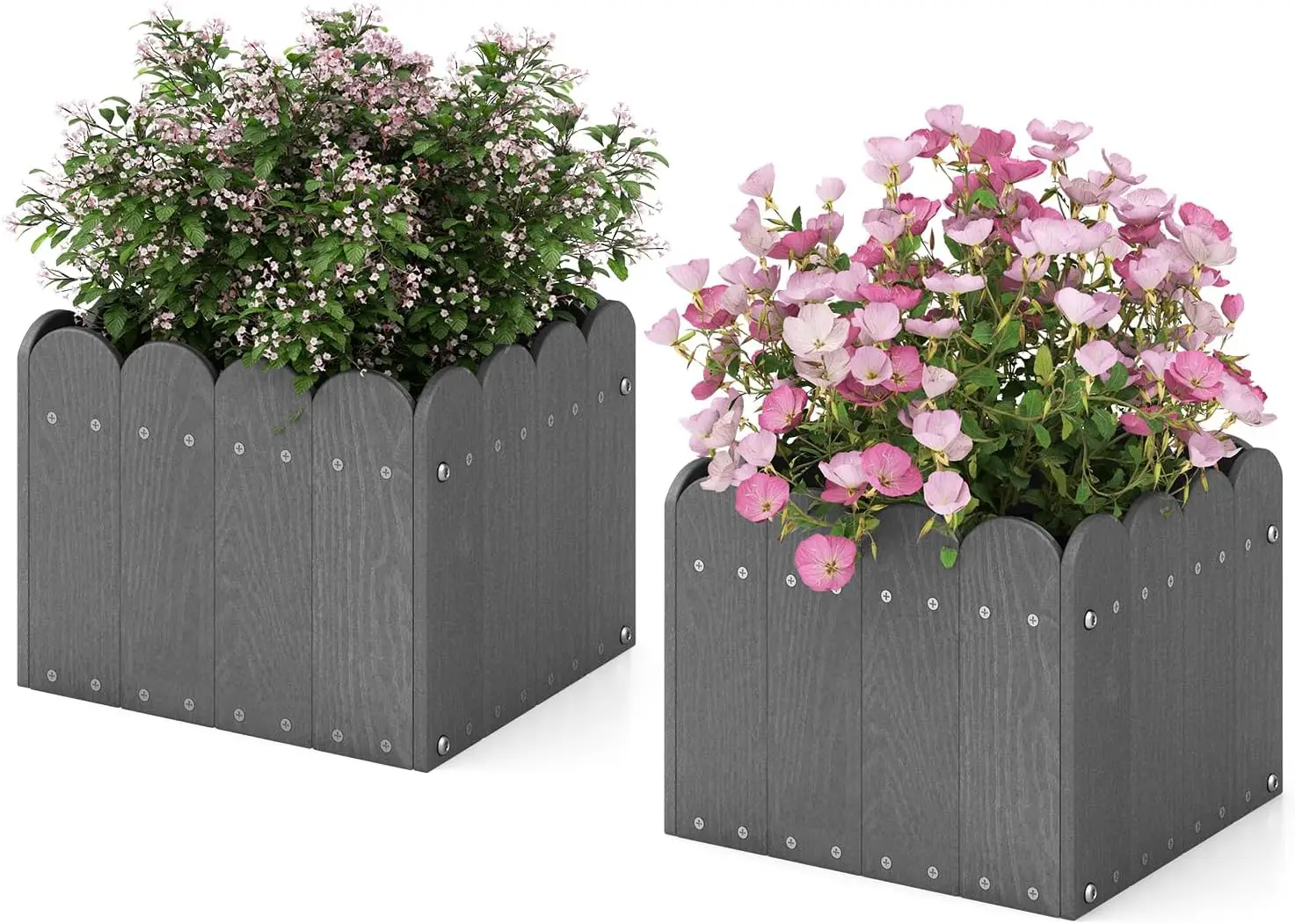 Lot de 2 Jardinière Carrées en HDPE Résistant aux Intempéries, 32 x 30 x 25 cm (Gris)