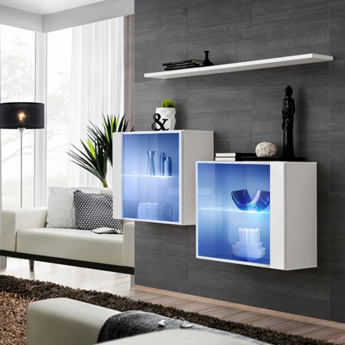 Lot de 2 Vitrines Murales & Étagère «Switch SBIII» 130cm Blanc