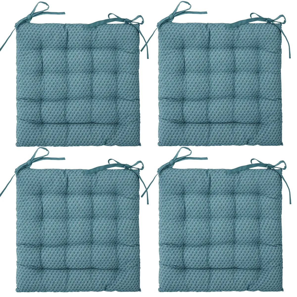 Lot de 4 Galettes de chaise en Coton Bleu motif géométrique 38 x 38 cm
