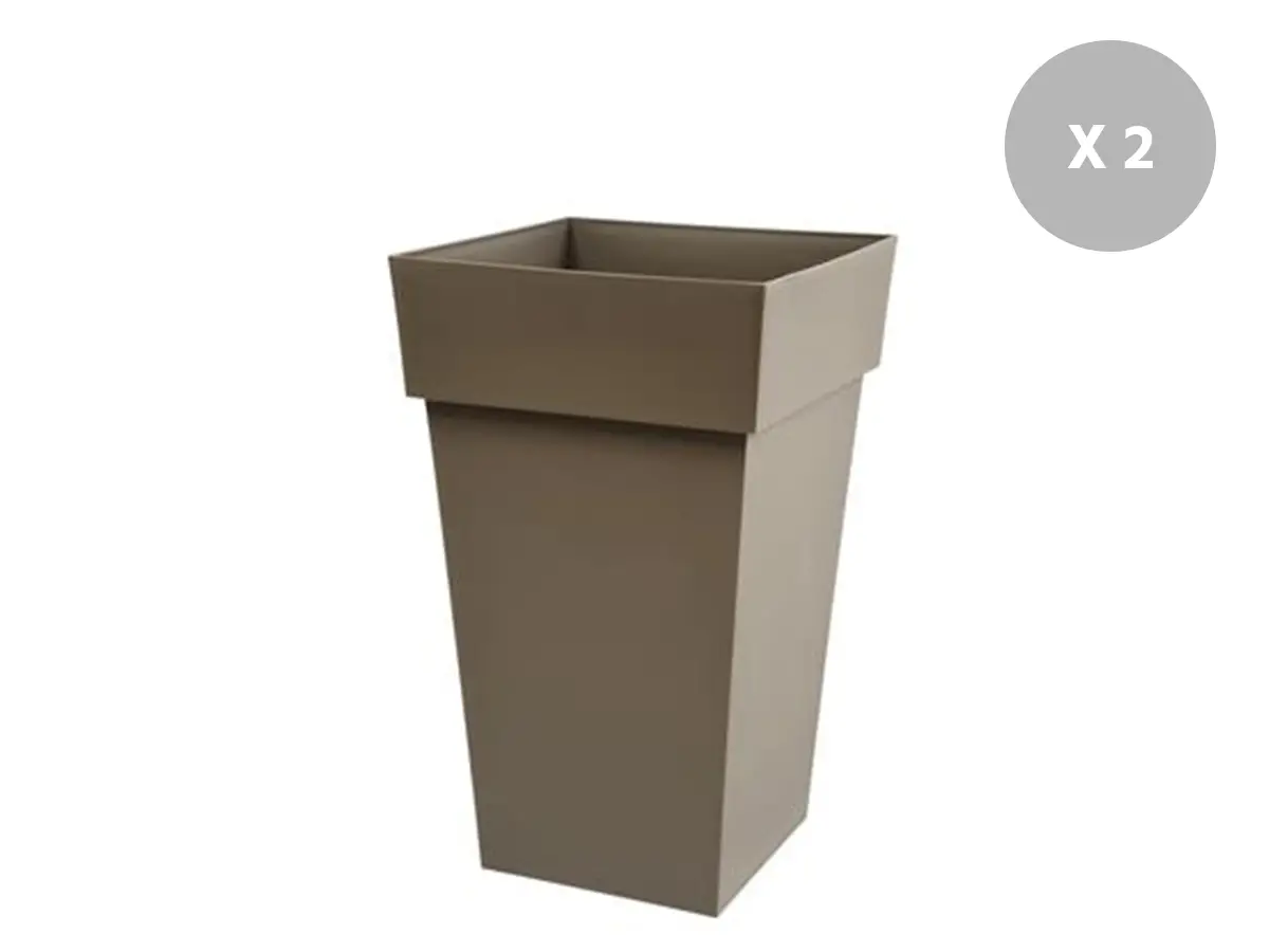 Lot de 2 pots de fleur carré Toscane 39 x H.65 cm – Taupe