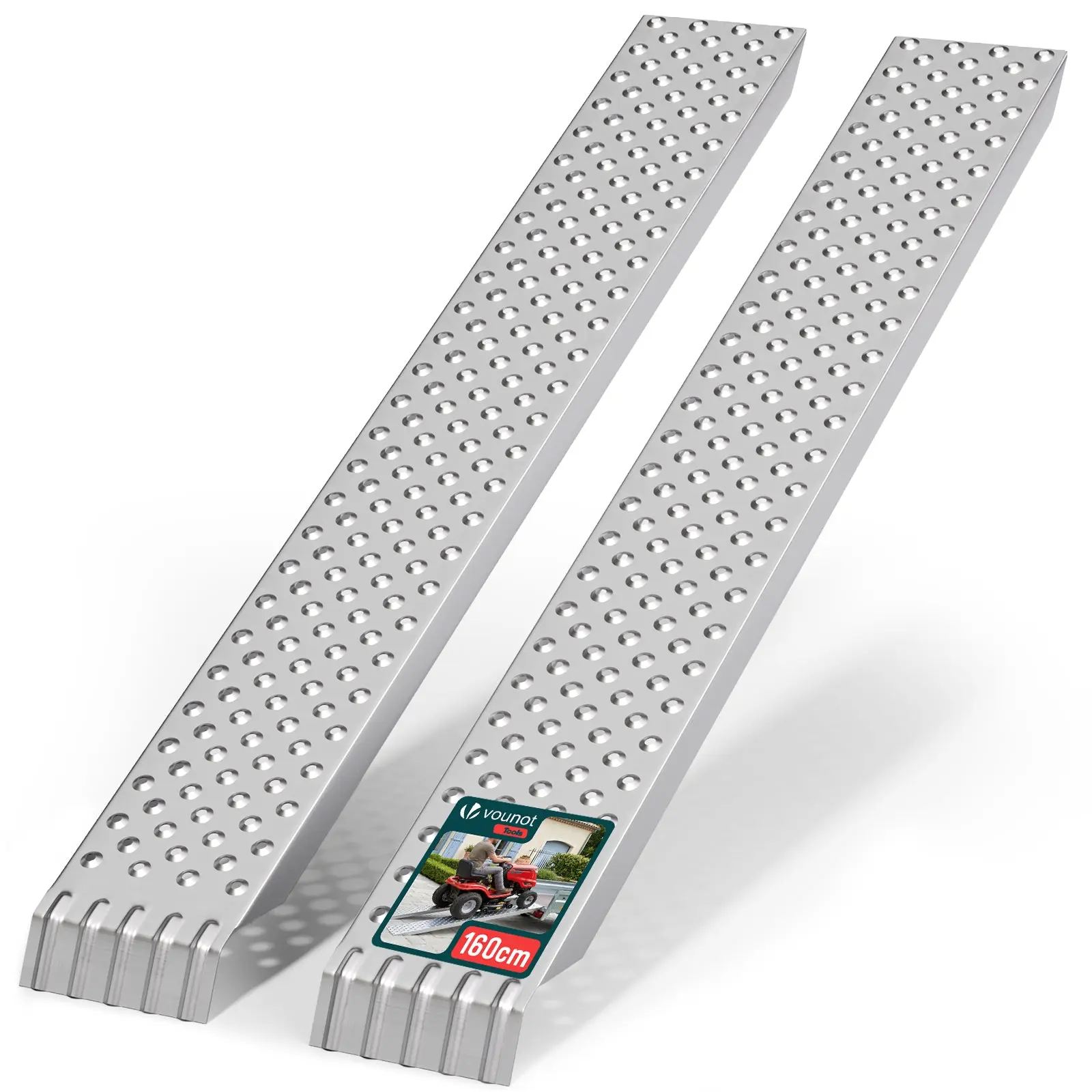 Lot de 2 Rampes de chargement 160cm en acier galvanisé – 400kg max – Rampe d’accès antidérapante anti-corrosion – VOUNOT®
