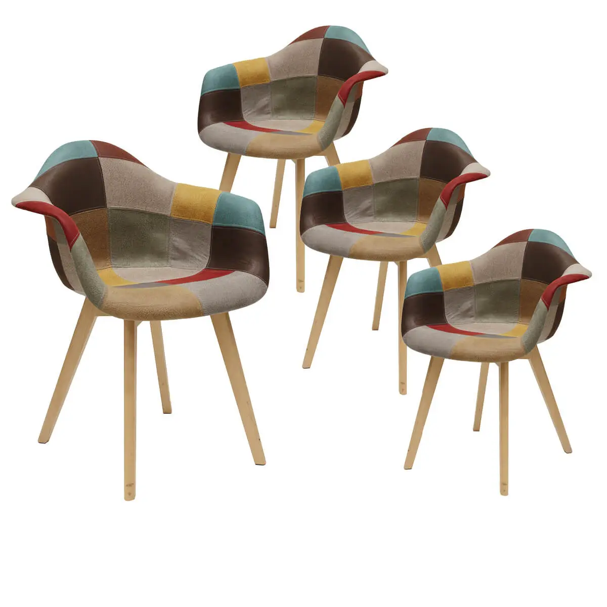 Lot de 4 Fauteuils Patchwork Motif Vintage – BRADU