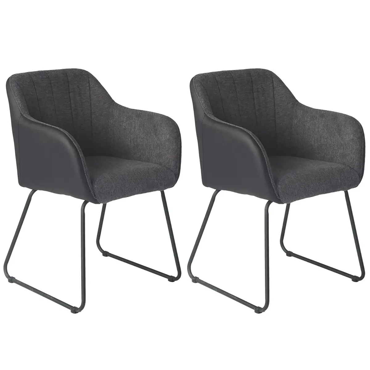 Lot de 2 Fauteuils Tissu Gris et Simili Noir – AMANCA