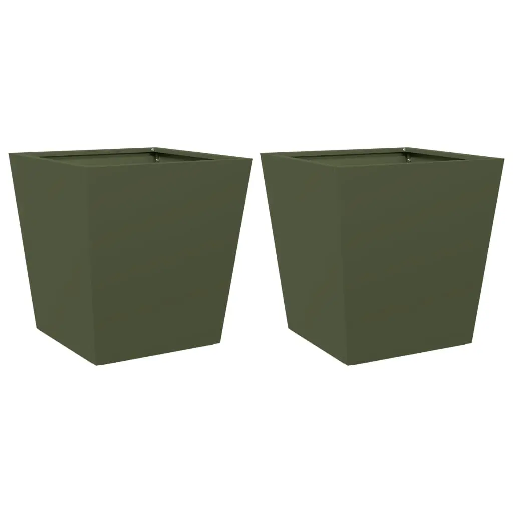 Lot de 2 Jardinières – Bacs à fleurs – Pots de fleurs vert olive 40x40x40 cm acier-JU11222
