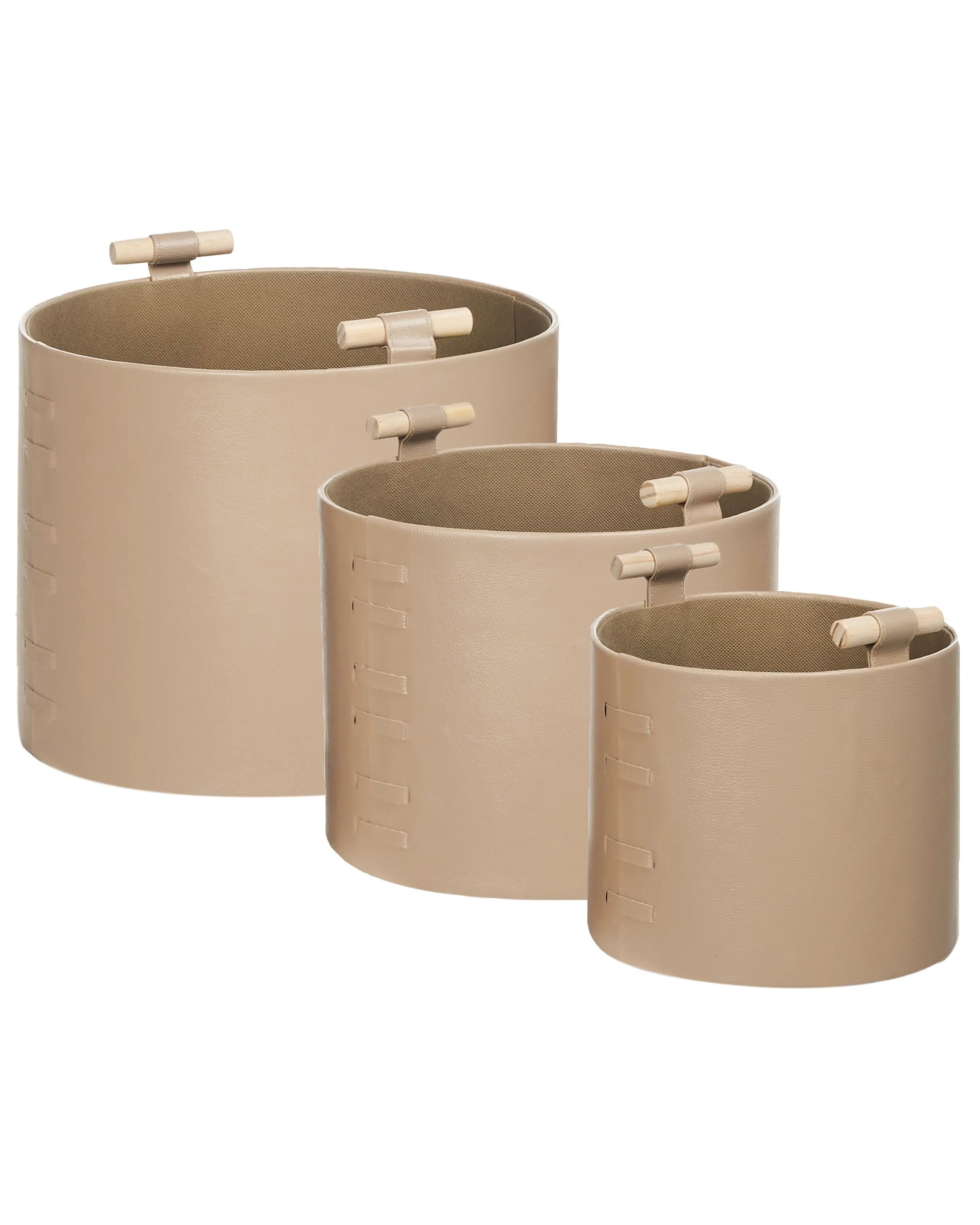 Lot de 3 paniers de Rangement Beige en Cuir PU Fait Main avec Poignées Boîte d’Etagère Style Moderne Minimaliste