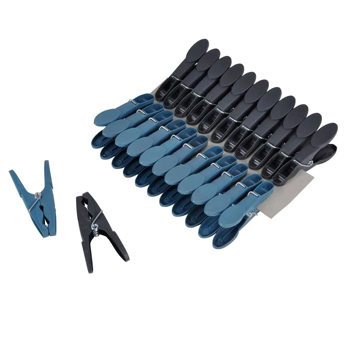 Lot de 24 Pinces à Linge «Rondes» 8cm Anthracite & Bleu Paon