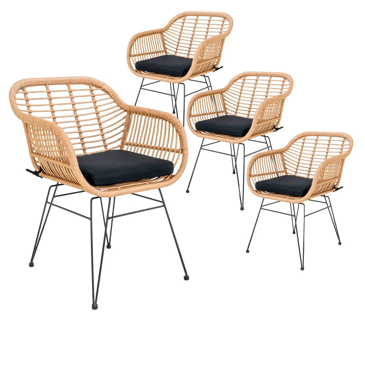 Lot de 4 Fauteuils Rotin Synthétique Naturel et Pieds Acier – PILA