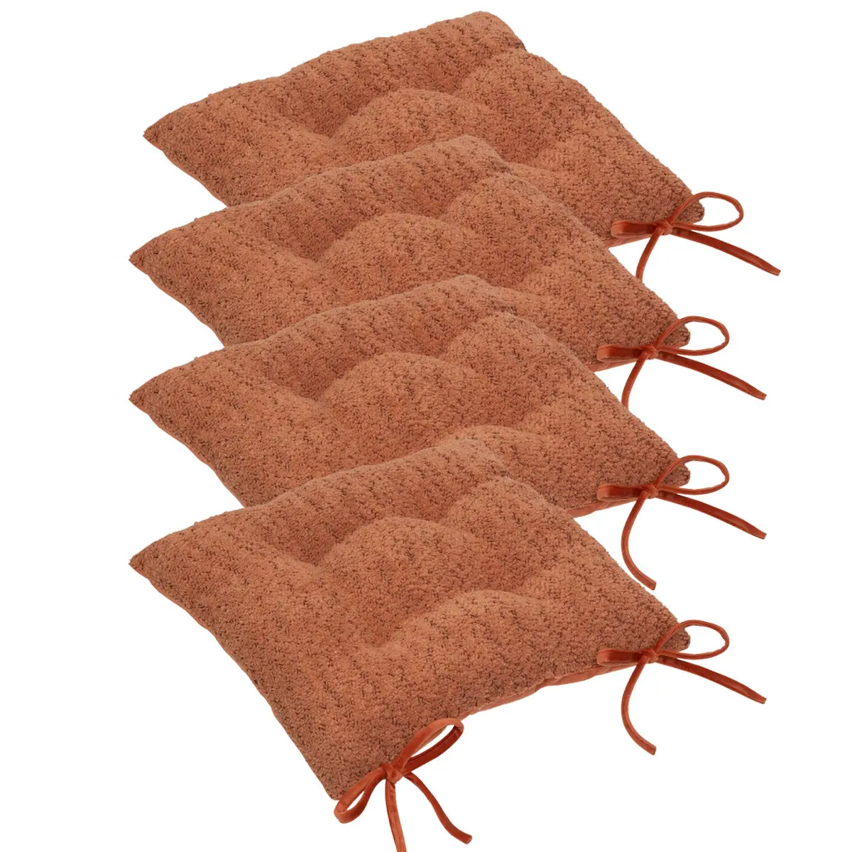 Lot de 4 Galettes de chaise tissage Terracotta effet bouclette 38 x 38 cm