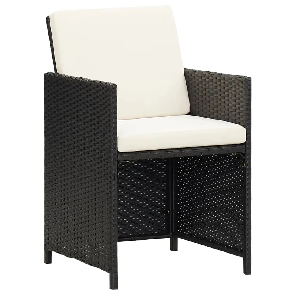 Lot de 4 Chaises de jardin – Chaises à manger d’extérieur – Fauteuils d’extérieur avec coussins noir poly rotin – MEUBLE PRO