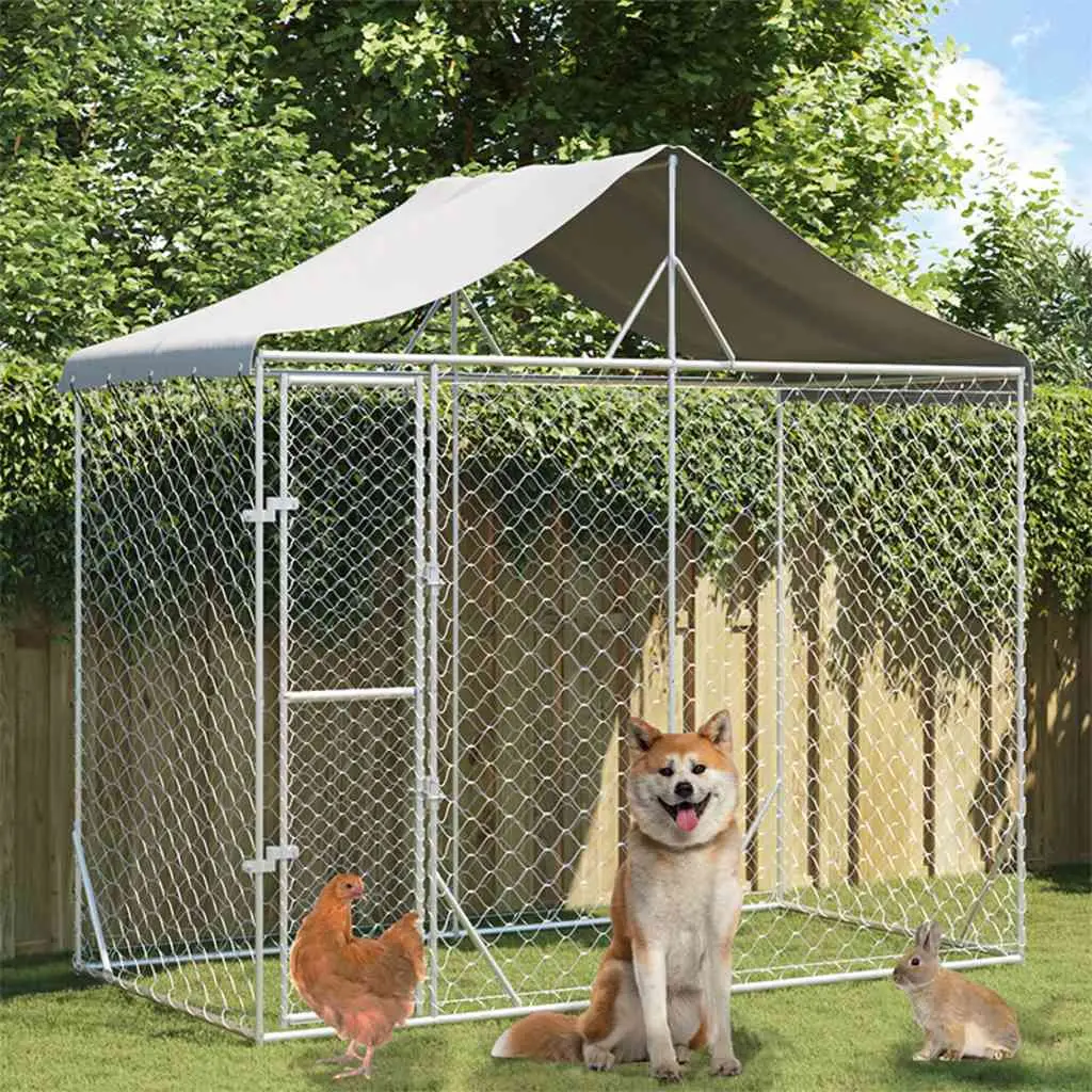 Grand enclos extérieur acier galvanisé avec toit pour animaux Argenté 3×1,5×2,5 m – ComfortXL Outdoor Living