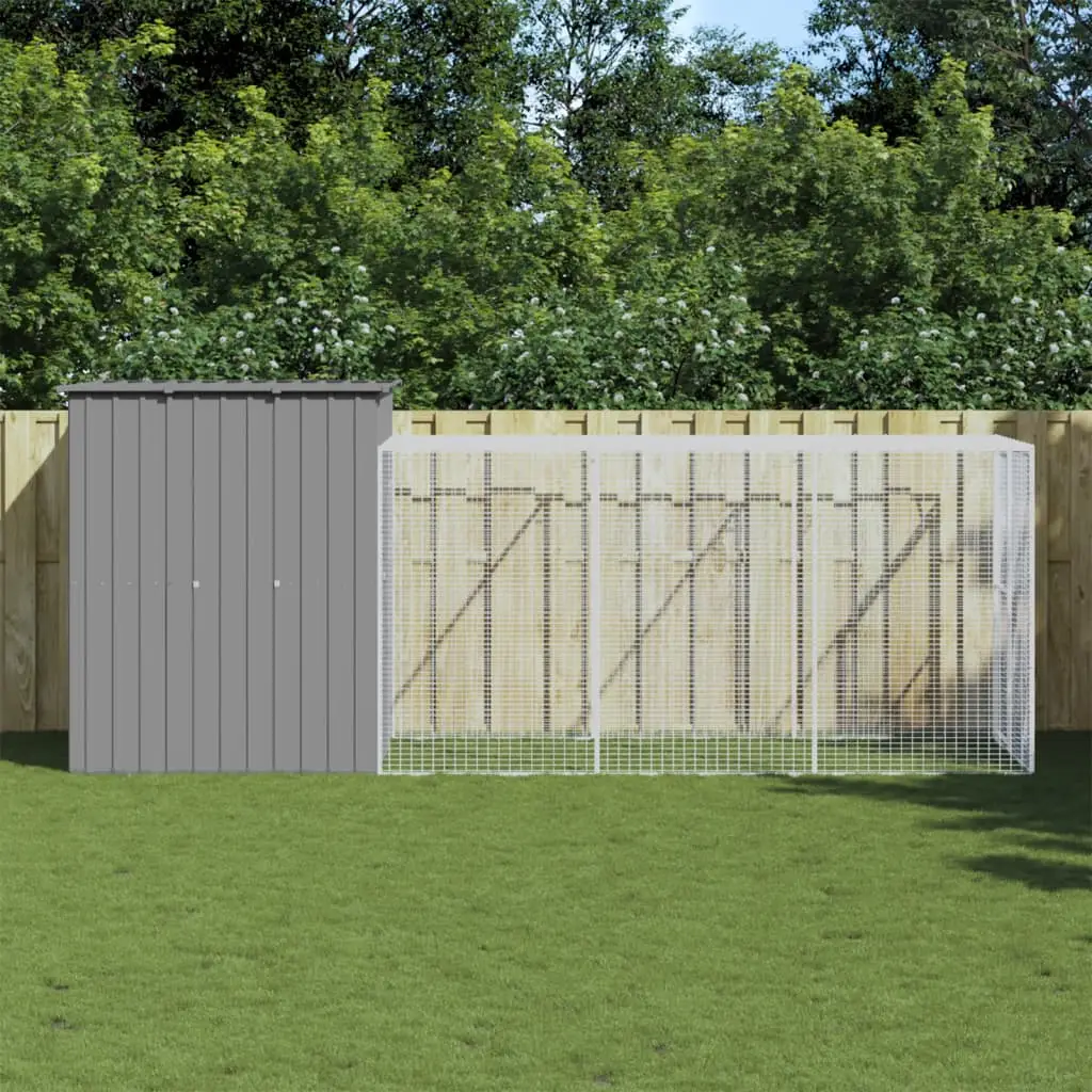 Grand poulailler avec parc acier galvanisé pour jardin gris clair 455 cm – ComfortXL Outdoor Living